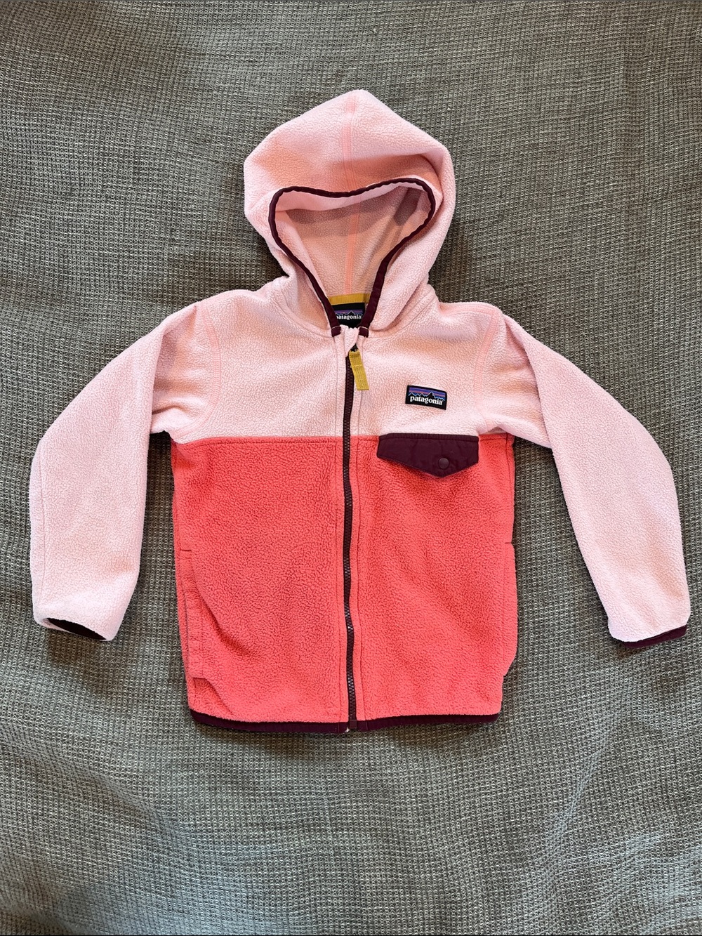 Patagonia Kids Hooded Colorblock Fleece Jacket - Light Pink & Coral